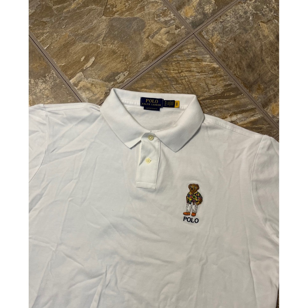 Polo Ralph Lauren Polo Shirt Mens XL White Polo Bear Custom Slim Fit